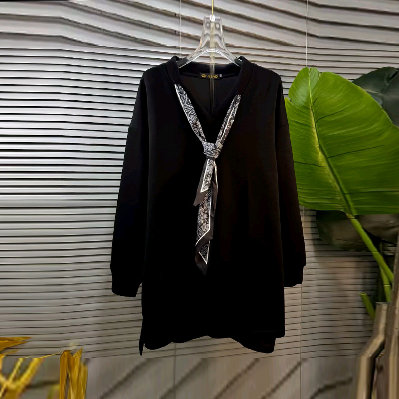 大码女装系带V领长袖大衫