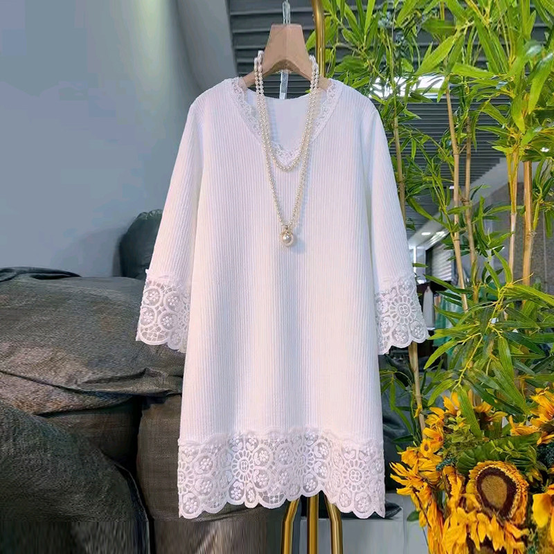 胖妹妹加肥拼蕾丝边长袖大衫大码女装宽松遮肚子百搭减龄韩版上衣,女装/女士精品,大码内搭,淘宝优惠券,粉丝福利购,淘宝优惠卷