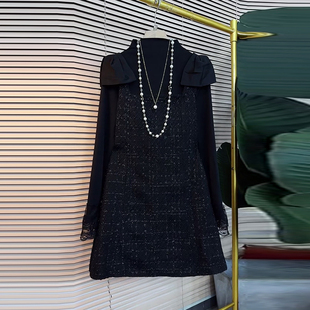 显瘦两件套 蝴蝶结肩小香风马甲裙胖妹妹秋冬款 加肥高领长袖 打底衫