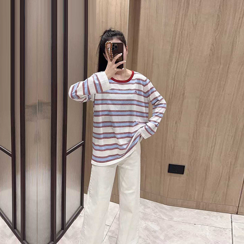 大码女装圆领长袖条纹上衣胖妹妹宽松遮肚子韩版百搭简约休闲小衫,女装/女士精品,大码内搭,淘宝优惠券,粉丝福利购,淘宝优惠卷