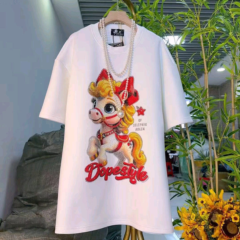 加肥卡通图案短袖T恤衫宽松遮肚子胖妹妹减龄学院风百搭休闲上衣