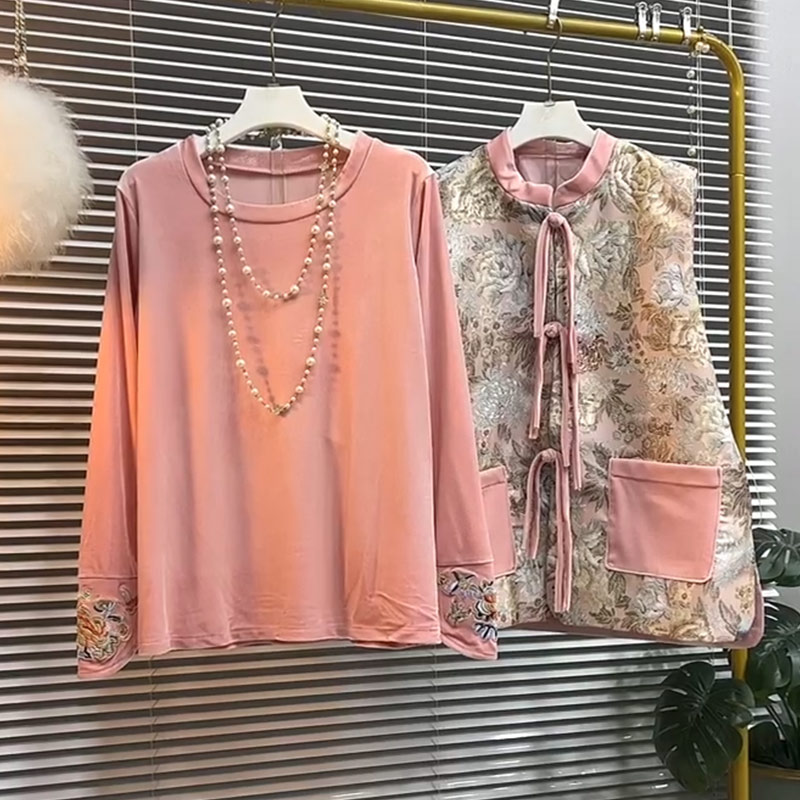 立领流苏中国风甲+圆领袖口刺绣T