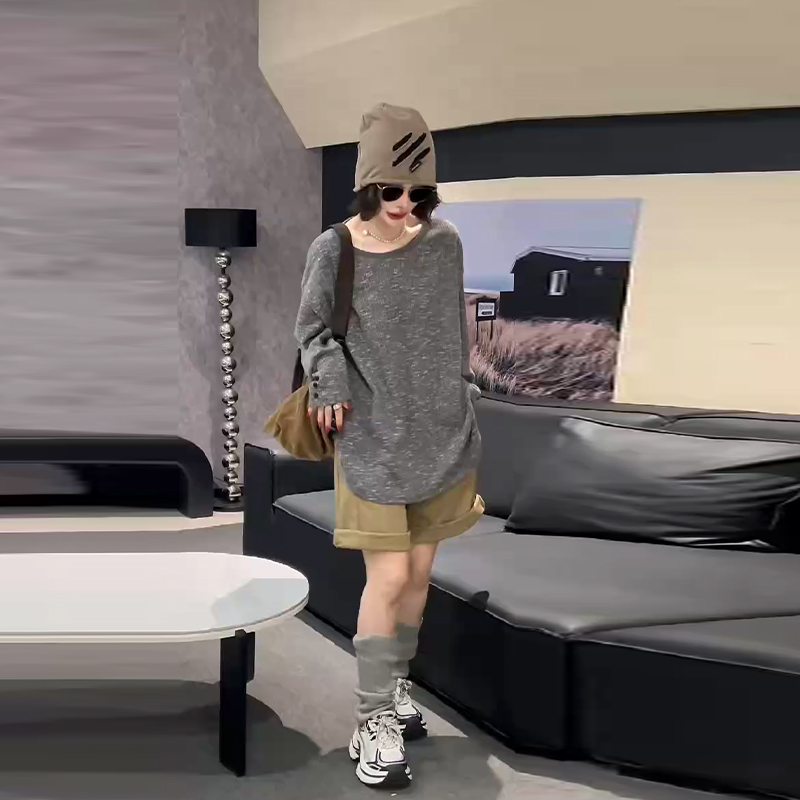 大码女装圆领长袖净版上衣