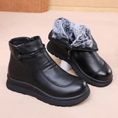 真皮软底秋冬季 妈妈鞋 棉鞋 加绒保暖防滑舒适轻便短靴中年中老年靴