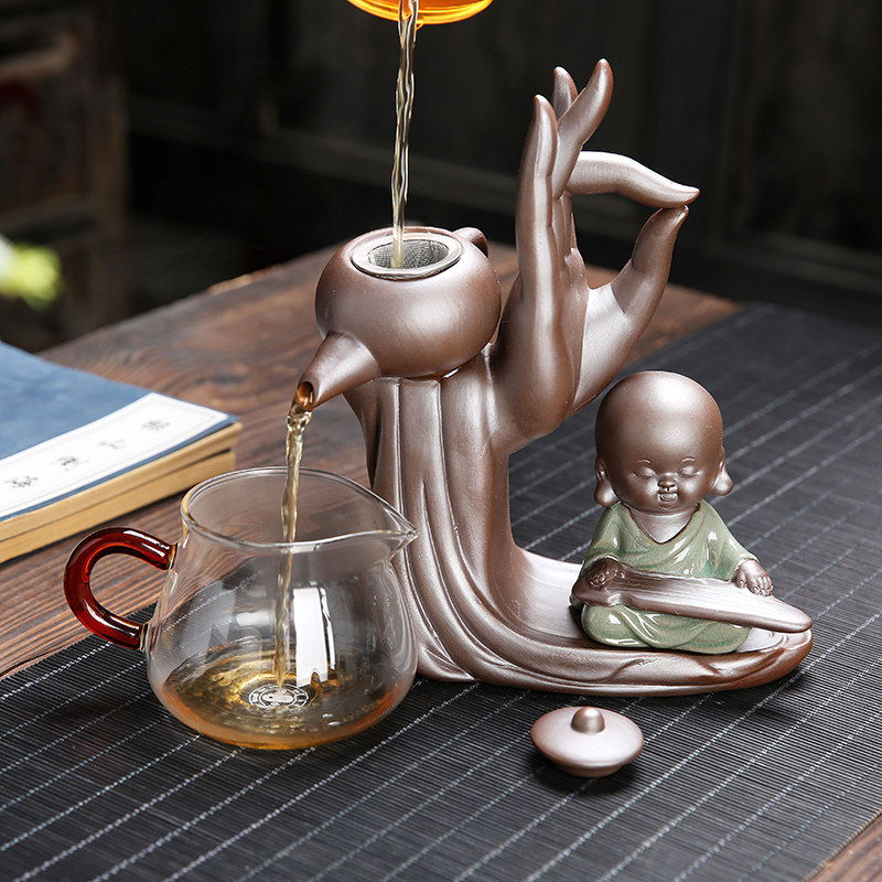 小和尚倒流香茶宠摆件精品可养茶道六君子套装功夫茶具配件夹勺针