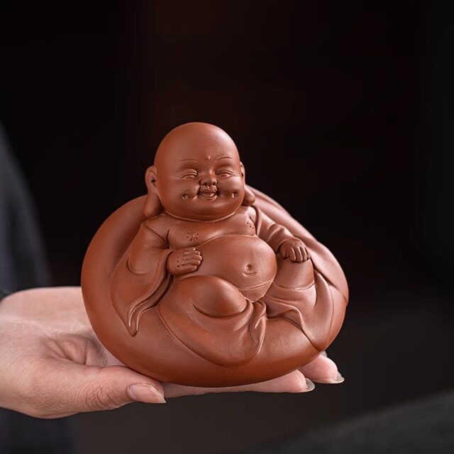 紫砂茶宠摆件精品可养弥勒佛茶桌创意坐佛茶宠复古茶艺装饰礼品