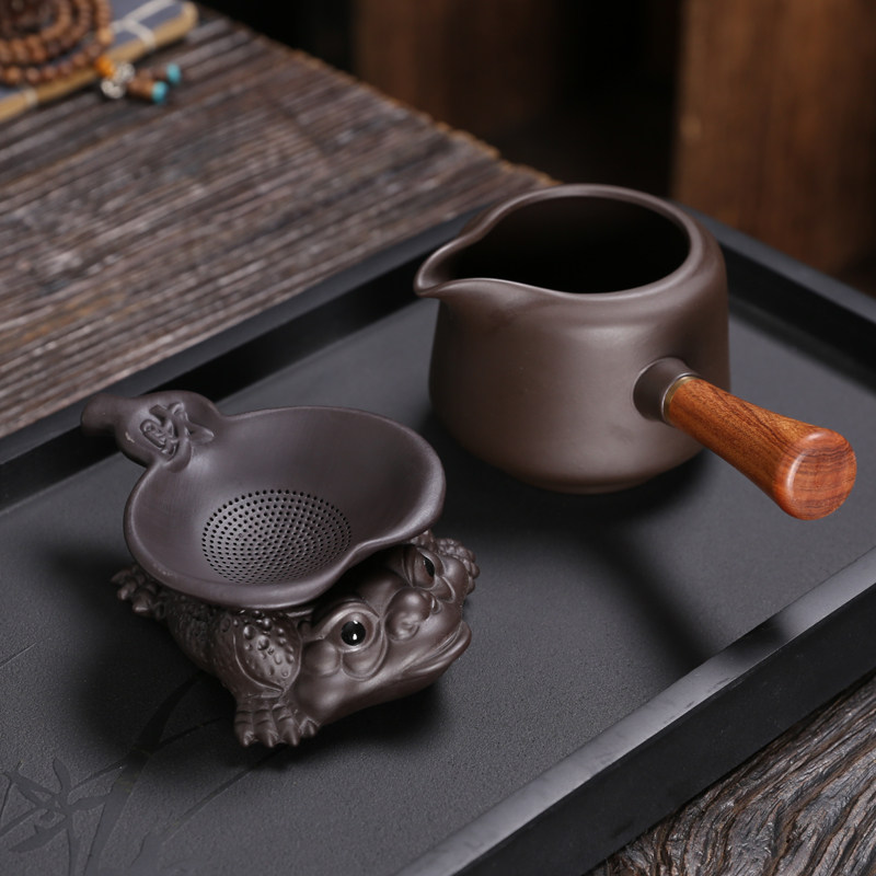 紫砂茶漏金蟾一体架茶宠茶叶过滤器茶滤家用精细过滤网公道杯图片
