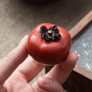 茶宠摆件精品宜兴原矿紫砂柿子可养仿真水果茶具茶玩茶台工艺装饰