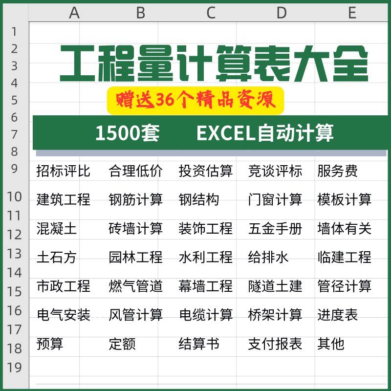 工程量计算表格软件大全钢结构土建安装路桥市政装修建筑预算造价