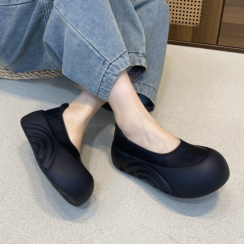 复古包头女鞋真皮轻便厚底松糕跟浅口单鞋2025春季新款牛皮手工鞋