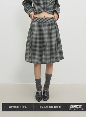 Veega Chic 色织格纹抽褶飘带伞裙