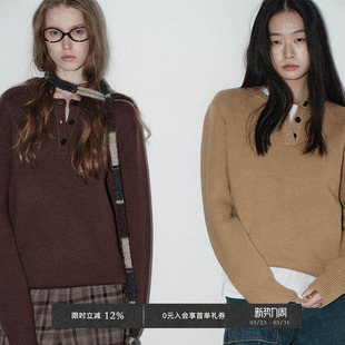 Veega Chic厚实有型美丽奴羊毛混纺半开领设计华夫格肌理套头毛衫