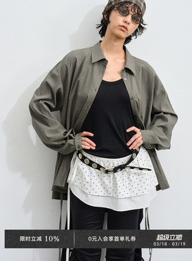 Veega Chic 竹纤维天丝亚麻塔克切线系带两穿衬衫