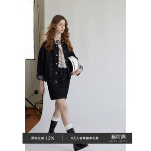 半裙套装 重工复古简约通勤牛仔长袖 外套 Chic春夏Women Veega