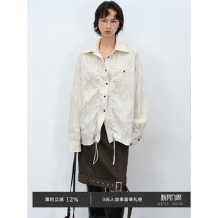 衬衫 长袖 Chic肌理条纹抽绳设计清爽慵懒休闲阔版 Veega