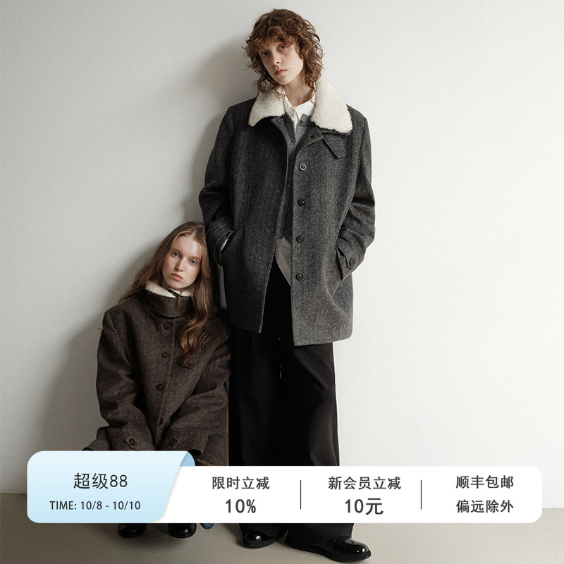 VeegaChic翻领人字呢毛呢外套