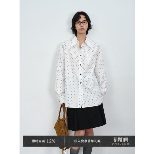 衬衫 Veega 不对称口袋设计时髦波点印花长袖 廓版 Chic