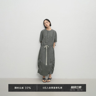 圆领撞色抽绳短袖 宽松降落伞抽褶连衣裙 Chic Veega