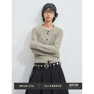 小开衫 羊毛圆领宽罗纹棱格挑孔长袖 Chic Veega