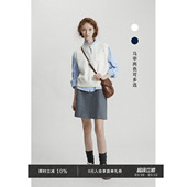 Veega 春秋设计两色罗纹小v领钉扣口袋两色圆领针织马甲背心 Chic