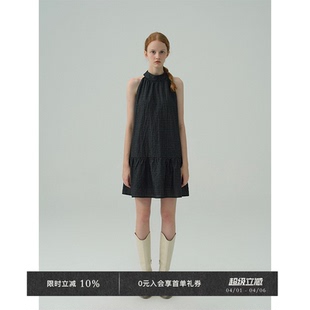 春夏亮丝细闪格纹削肩高腰显瘦挂脖无袖 低腰连衣裙 Chic Veega