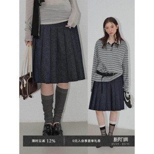 百褶毛边半裙 2026早春无领原色牛仔中长款 Veega Chic