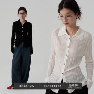 Veega 上衣 Chic秋冬16针针型含小众复古简约坑条单排扣设计感开衫