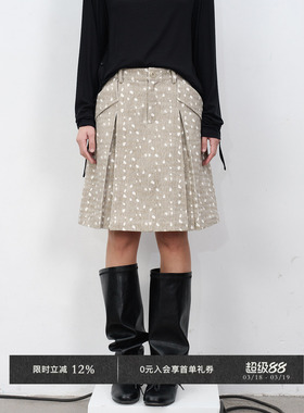 Veega Chic 设计感鹿纹印花松弛感齐膝百褶半身裙