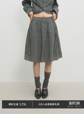 Veega Chic 色织格纹抽褶飘带伞裙