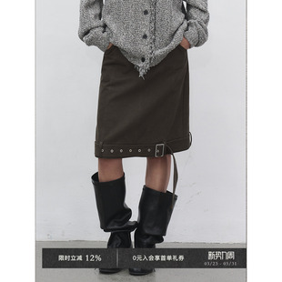 Veega Chic休闲设计感可调节两用腰带直筒齐膝半身裙