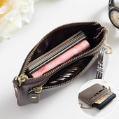 真皮零钱包女款 大容量小牛皮钱包拉链钥匙硬币简约学生小巧零钱袋
