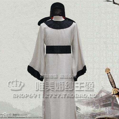 古代李白杜甫诗人服装 唐代古装汉服男白色文人才子舞台演出服装