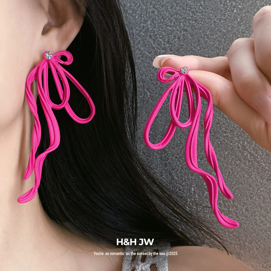 银针玫红色蝴蝶结夸张耳钉2026夏季超仙甜酷辣妹大耳环高级感耳饰,饰品/流行首饰/时尚饰品新,耳环,淘宝优惠券,粉丝福利购,淘宝优惠卷