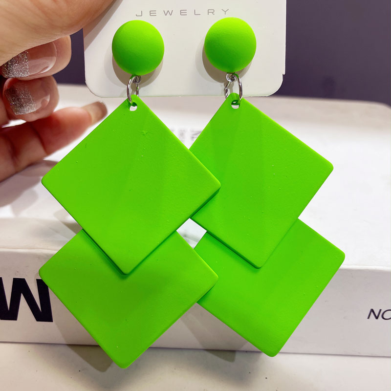 2025新款显瘦洋气高档彩色双层菱形耳环小众设计网红同款耳饰耳坠