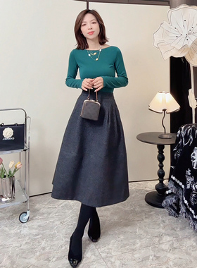 法式复古高腰显瘦A字半身裙女百搭气质中长裙 251121