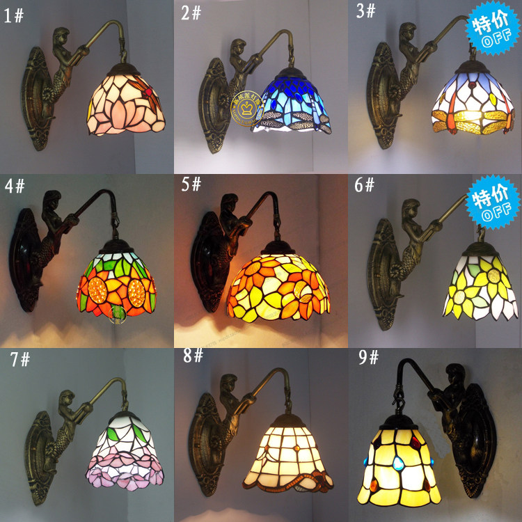 欧式田园蒂凡尼彩色玻璃美人鱼创意入户玄关阳台卫浴墙壁镜前灯