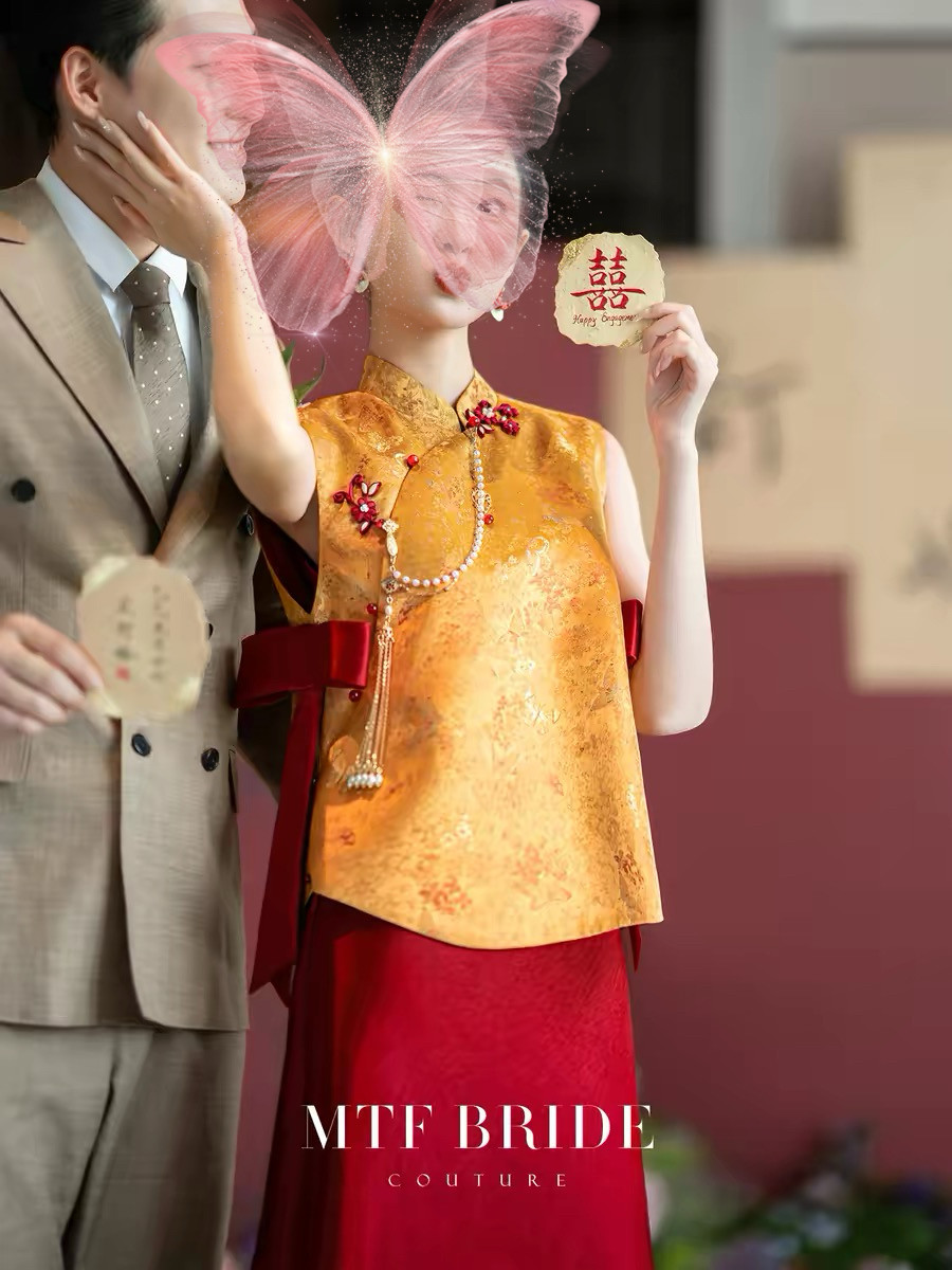 出租满庭芳【瑶金】新中式订婚礼服女新娘结婚敬酒服复古改良旗袍