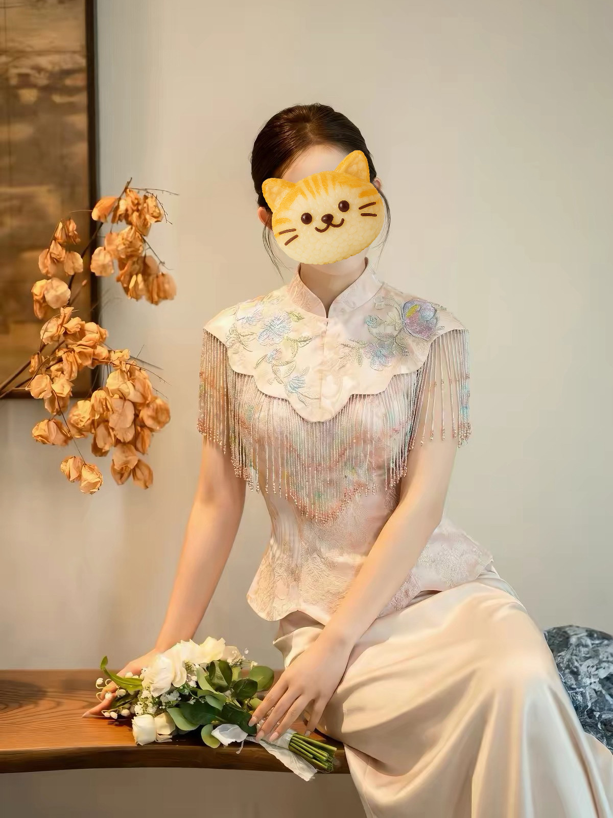 出租满庭芳【栖蝶】新中式粉色旗袍新娘气质订婚礼服结婚敬酒服女