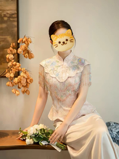出租满庭芳【栖蝶】新中式粉色旗袍新娘气质订婚礼服结婚敬酒服女