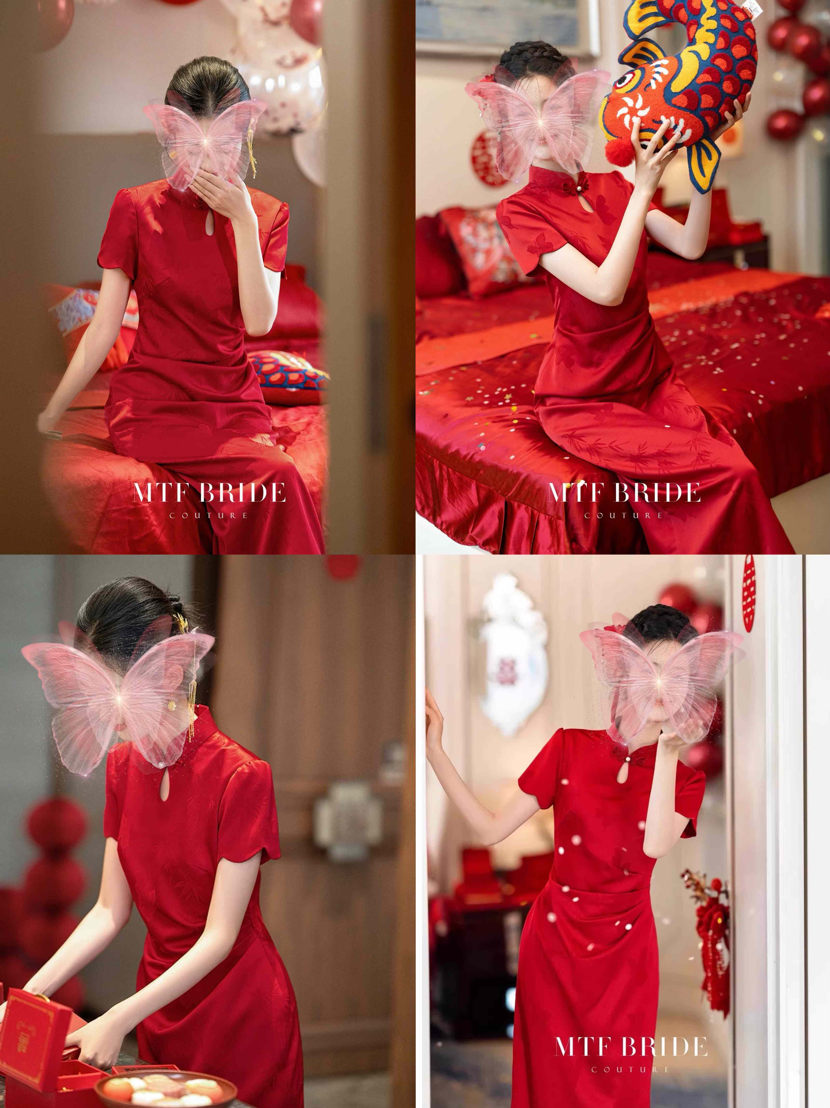 出租满庭芳旗袍【昭愿】红色女新中式夏季改良订婚礼服敬酒服新娘