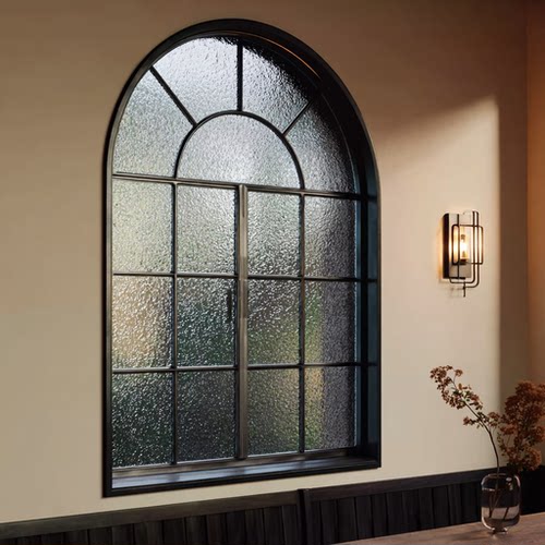 法式铝窗拱形压花卧室隔断定制