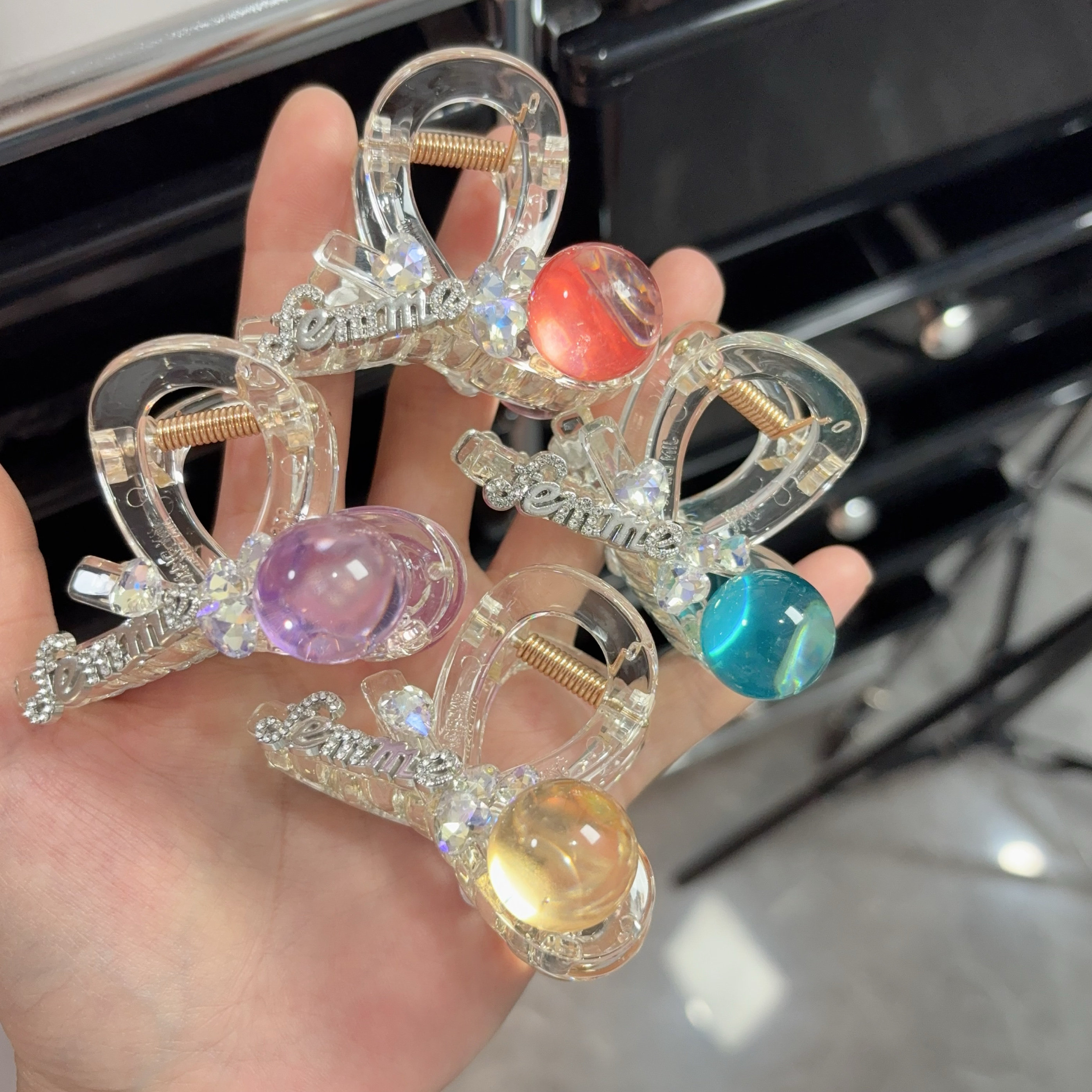 新款设计感紫水晶球抓夹轻奢高级字母半扎发夹后脑勺发抓气质头饰