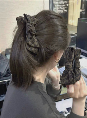 高级复古豹纹蝴蝶结香蕉夹大号竖夹高马尾发抓韩国新款后脑勺发夹