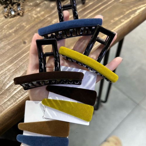 韩国东大门新款短绒发夹丝绒抓夹高级感后脑勺盘发鲨鱼夹头饰发饰