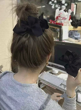 高级小众黑色蝴蝶结丸子头抓夹气质百搭少女马尾发抓后脑勺盘发夹