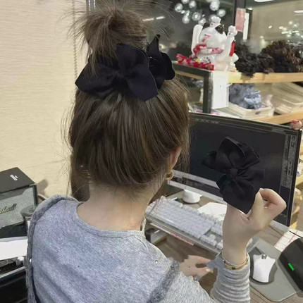 高级小众黑色蝴蝶结丸子头抓夹气质百搭少女马尾发抓后脑勺盘发夹