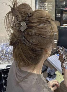 韩系高级感冰透灰色爱心抓夹女后脑勺鲨鱼夹发量多盘发发夹发饰