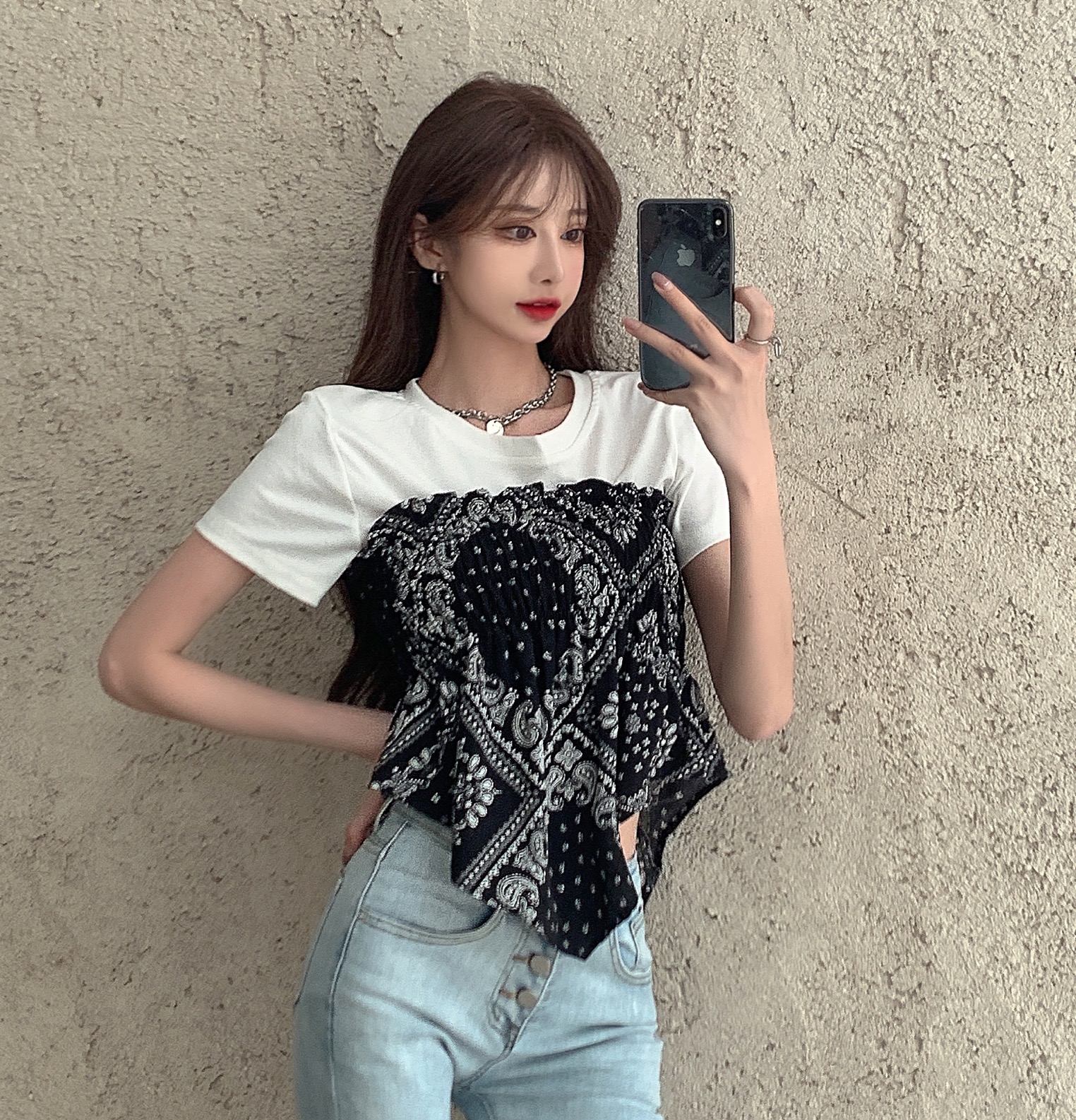 Real price! Solid short sleeve T-shirt + chest Wrap Top