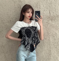 Real price! Solid short sleeve T-shirt + chest Wrap Top