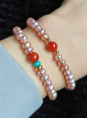 《朱嫣》天然珍珠南红新中式手串